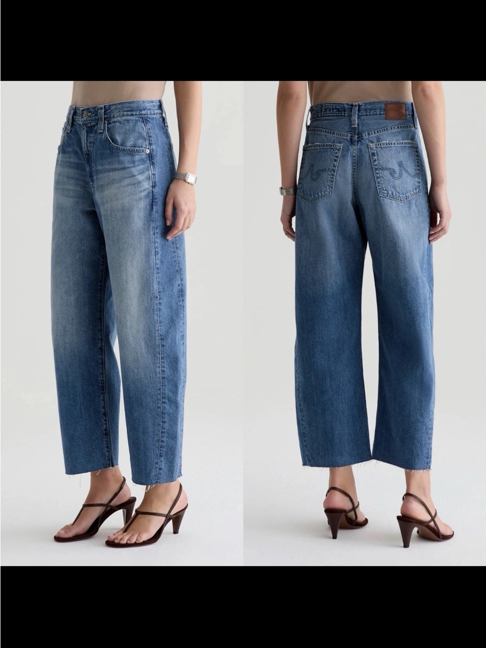 AG Jeans Hattie Raw Hem High Waist Crop Barrel Leg Jeans Japanese Fabric Size 25